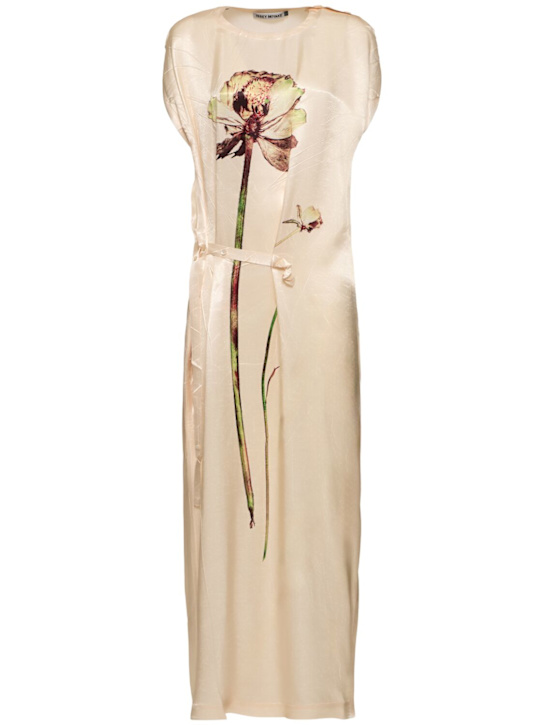 ISSEY MIYAKE: Pressed flora satin long dress - women_0 | Luisa Via Roma