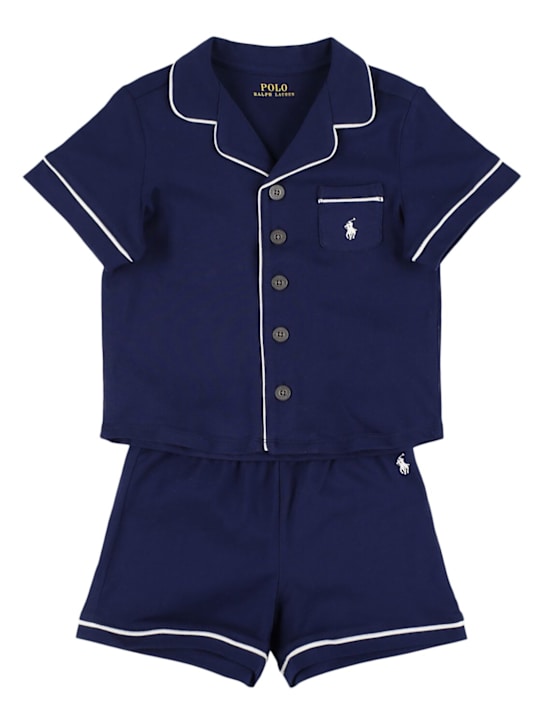 Polo Ralph Lauren: Set pigiama in cotone stampato - Blu Scuro - kids-boys_0 | Luisa Via Roma
