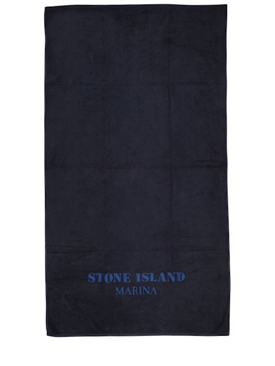 Stone Island: Logo cotton beach towel - Navy - men_0 | Luisa Via Roma