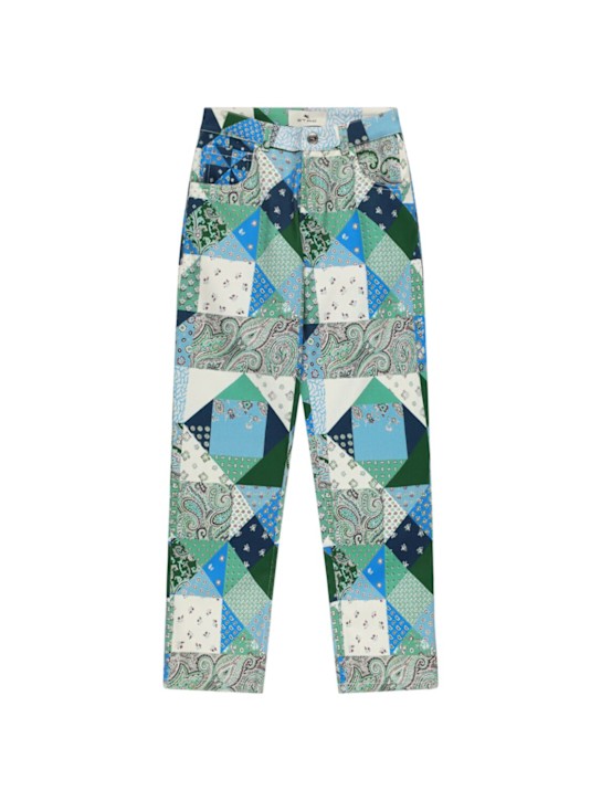 Etro: 拼接混棉裤子 - 蓝色/多色 - kids-boys_0 | Luisa Via Roma