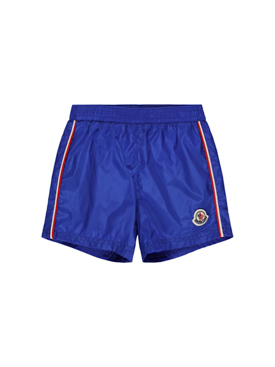 Moncler: Shorts de nylon tricolor - Azul Eléctrico - kids-boys_0 | Luisa Via Roma