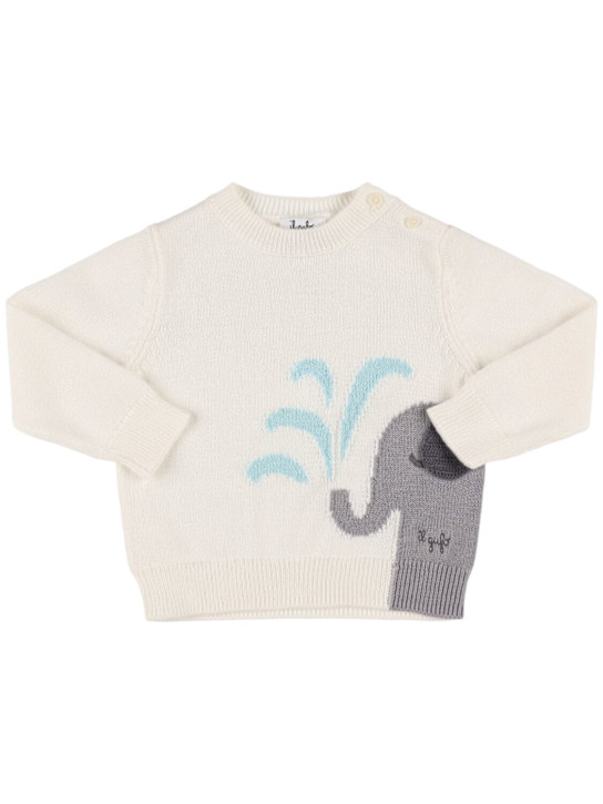 Il Gufo: Pull-over en maille de coton - Blanc/Gris - kids-boys_0 | Luisa Via Roma