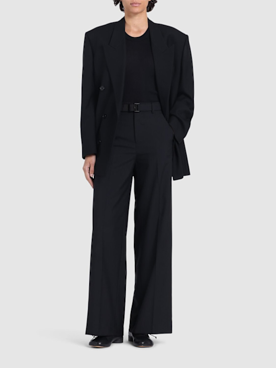 Sacai: Belted gabardine wide pants - Black - women_1 | Luisa Via Roma