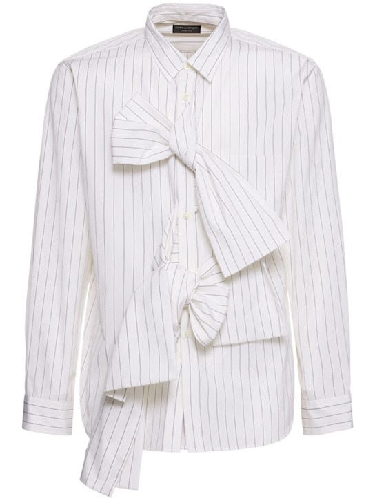 Comme des Garçons Homme Plus: Striped cotton shirt w/ knotted details - White/Black - men_0 | Luisa Via Roma