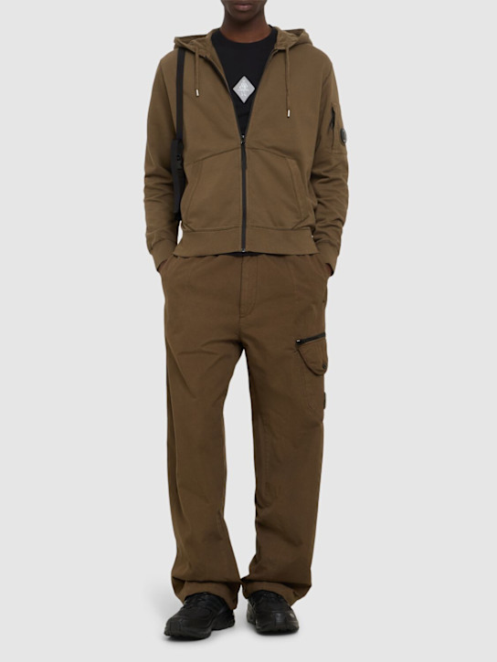 C.P. Company: Light fleece full zip hooded sweatshirt - Green - men_1 | Luisa Via Roma