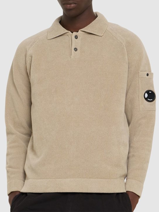 C.P. Company: Chenille cotton knit polo shirt - Vintage Khaki - men_2 | Luisa Via Roma