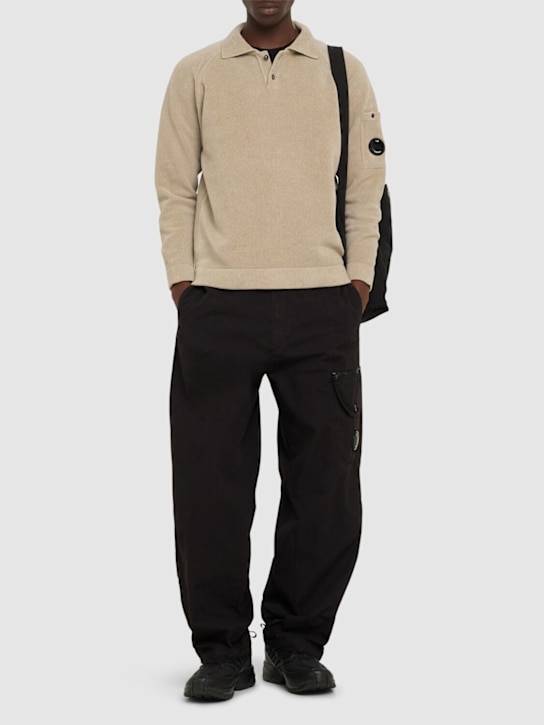 C.P. Company: Chenille cotton knit polo shirt - Vintage Khaki - men_1 | Luisa Via Roma