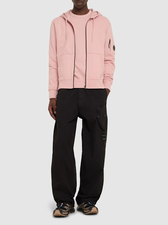 C.P. Company: Light fleece full zip hooded sweatshirt - Misty Rose - men_1 | Luisa Via Roma
