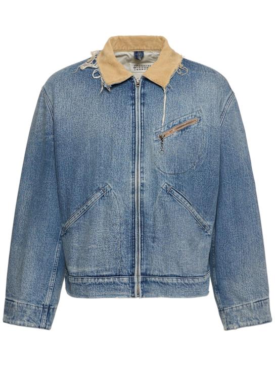 Maison Margiela: Cotton denim workwear zip jacket - men_0 | Luisa Via Roma