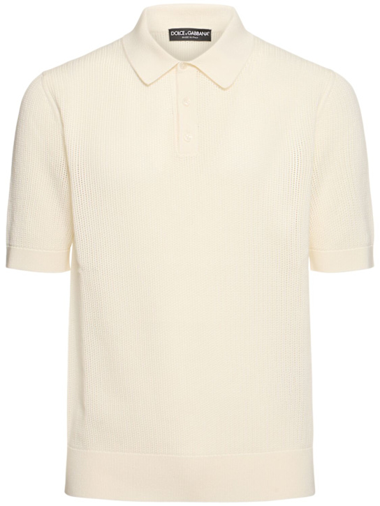 Dolce&Gabbana: Short sleeve cotton knit polo - White - men_0 | Luisa Via Roma