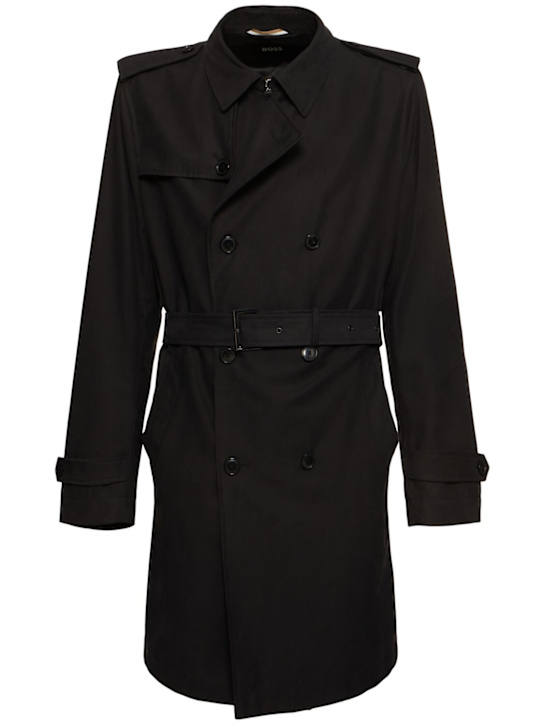 Boss: Hyde lyocell & cotton trench coat - Black - men_0 | Luisa Via Roma