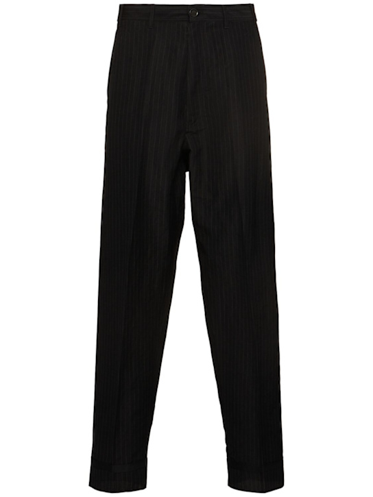 Maison Margiela: Pinstripe wool & linen pants - men_0 | Luisa Via Roma