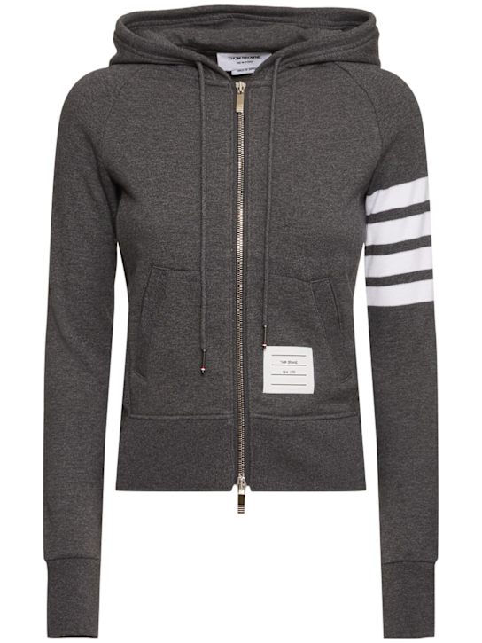 Thom Browne: 4 bars hooded cotton zip sweatshirt - women_0 | Luisa Via Roma