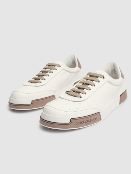 Dolce&Gabbana: Leather low sneakers - Bianco/Tortora - men_2 | Luisa Via Roma