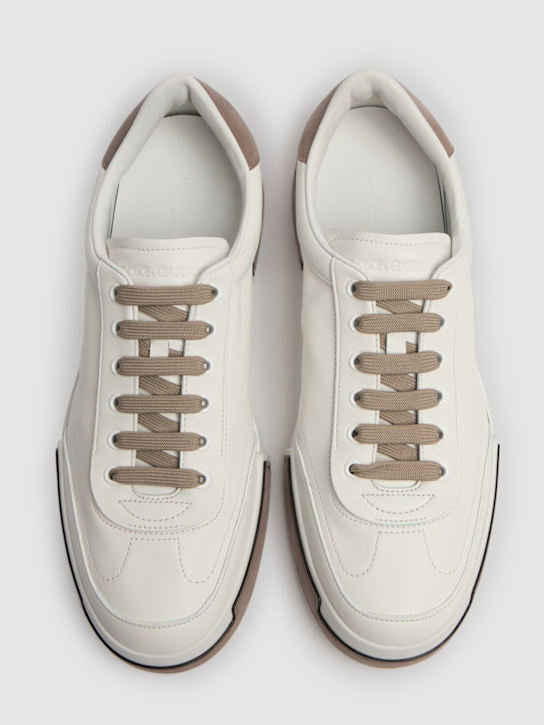 Dolce&Gabbana: Leather low sneakers - Bianco/Tortora - men_4 | Luisa Via Roma