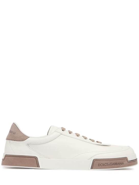 Dolce&Gabbana: Leather low sneakers - Bianco/Tortora - men_0 | Luisa Via Roma