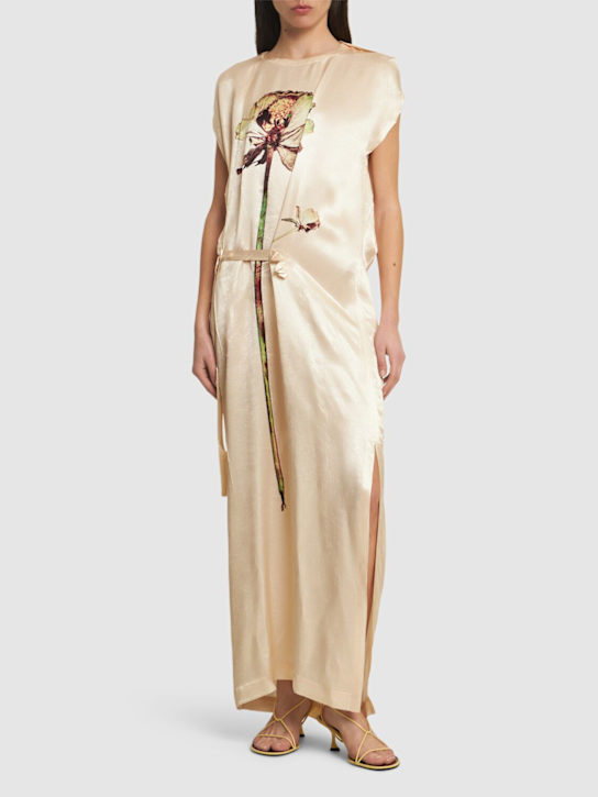 ISSEY MIYAKE: Pressed flora satin long dress - women_1 | Luisa Via Roma