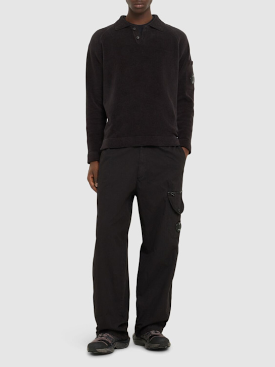 C.P. Company: Chenille cotton knit polo shirt - Black - men_1 | Luisa Via Roma