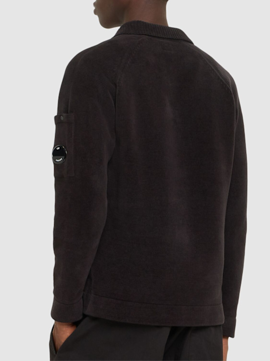 C.P. Company: Chenille cotton knit polo shirt - Black - men_2 | Luisa Via Roma