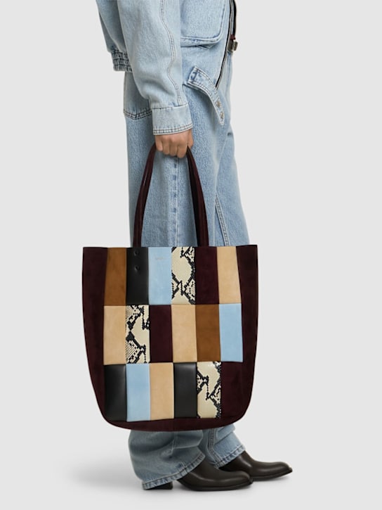 Khaite: Zoe Patchwork suede tote bag - Rouge Noir - women_1 | Luisa Via Roma