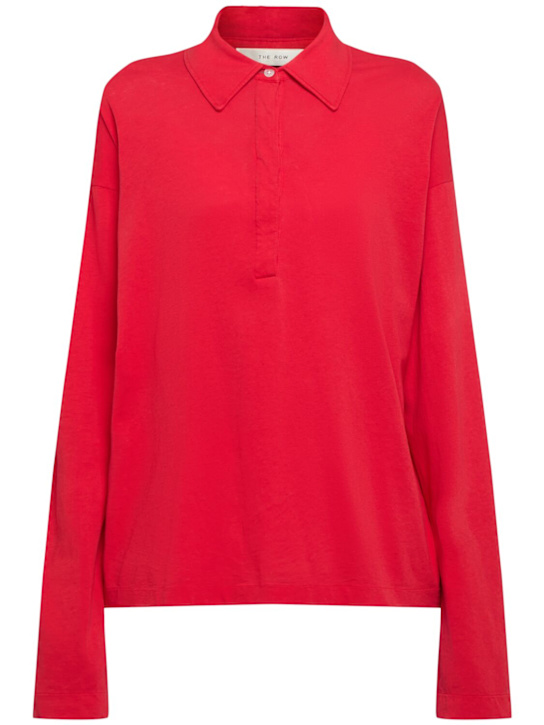 The Row: Roddie long sleeve cotton polo top - Red - women_0 | Luisa Via Roma