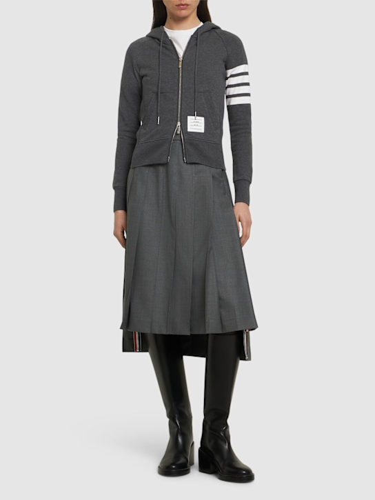 Thom Browne: 4 bars hooded cotton zip sweatshirt - women_1 | Luisa Via Roma