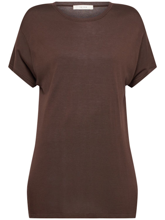 The Row: Kota fine viscose blend short sleeve top - Brown - women_0 | Luisa Via Roma