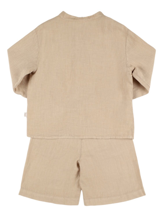 Il Gufo: Linen shirt & shorts - Beige - kids-boys_3 | Luisa Via Roma