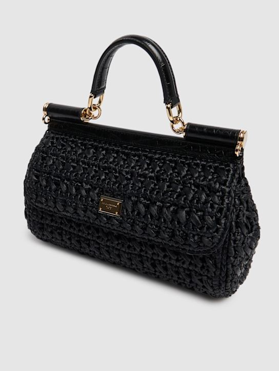 Dolce&Gabbana: Sicily中号加长藤编包 - 黑色 - women_3 | Luisa Via Roma