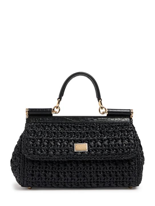 Dolce&Gabbana: Sicily中号加长藤编包 - 黑色 - women_0 | Luisa Via Roma