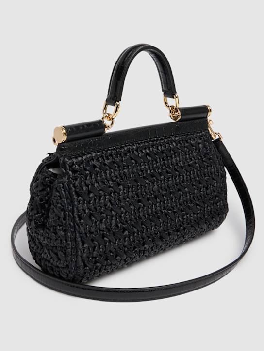 Dolce&Gabbana: Sicily中号加长藤编包 - 黑色 - women_5 | Luisa Via Roma