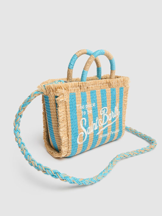 Mc2 Saint Barth: Logo embroidery straw tote bag - Beige/Blue - kids-girls_1 | Luisa Via Roma