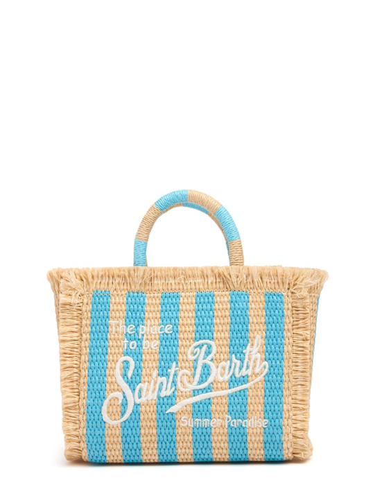 Mc2 Saint Barth: Logo embroidery straw tote bag - Beige/Blue - kids-girls_0 | Luisa Via Roma