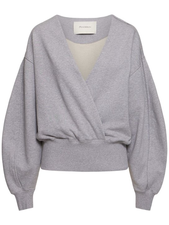 JW Anderson: Rounded cotton wrap sweatshirt - Grey - women_0 | Luisa Via Roma