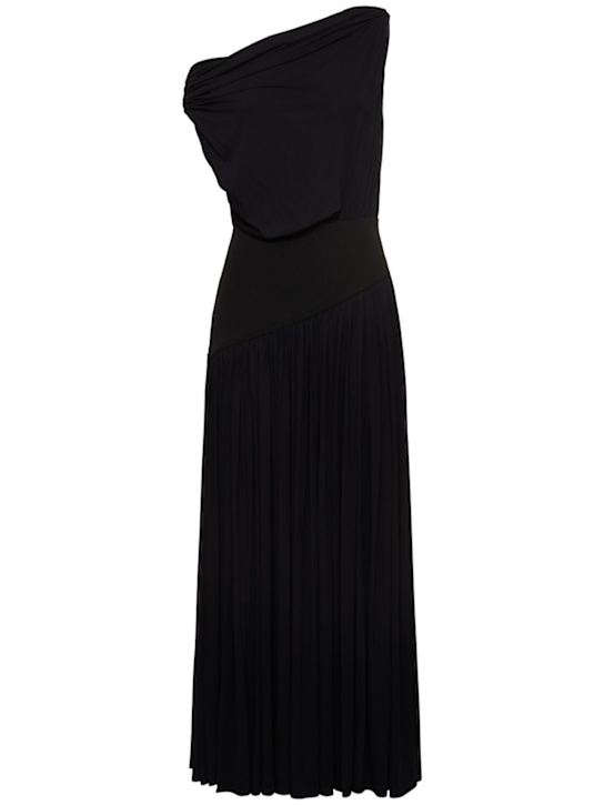 Abadia: Off shoulder jersey draped midi dress - Black - women_0 | Luisa Via Roma