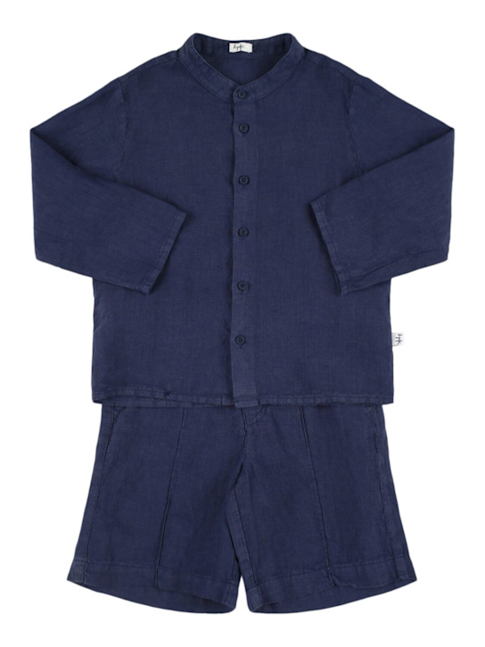 Il Gufo: Linen shirt & shorts - Blue - kids-boys_0 | Luisa Via Roma