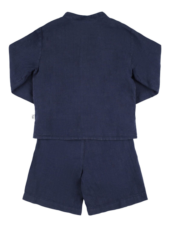 Il Gufo: Linen shirt & shorts - Blue - kids-boys_3 | Luisa Via Roma