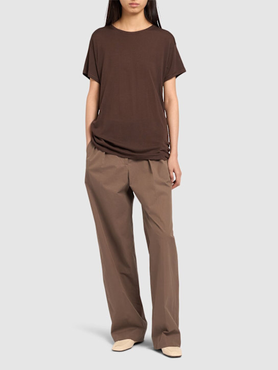 The Row: Kota fine viscose blend short sleeve top - Brown - women_1 | Luisa Via Roma