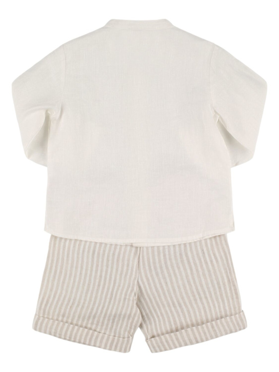 Il Gufo: Linen shirt & shorts - White/Beige - kids-boys_3 | Luisa Via Roma