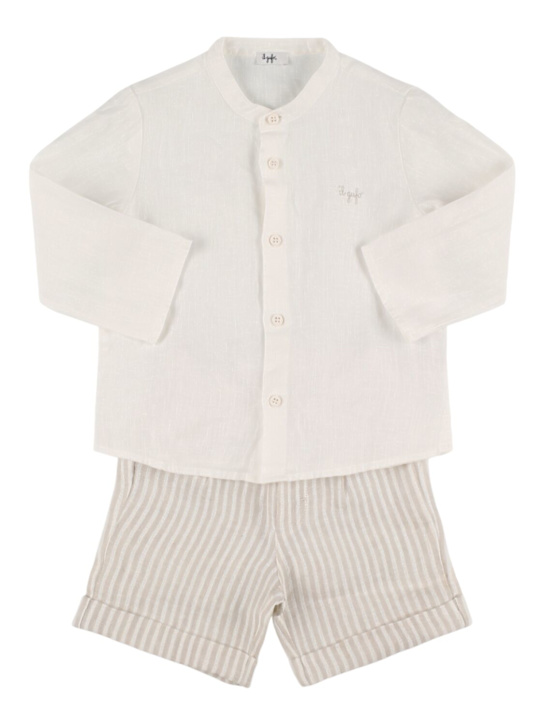 Il Gufo: Linen shirt & shorts - White/Beige - kids-boys_0 | Luisa Via Roma
