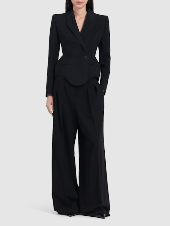 MUGLER: Heavy fluid viscose & wool fitted jacket - Black - women_1 | Luisa Via Roma
