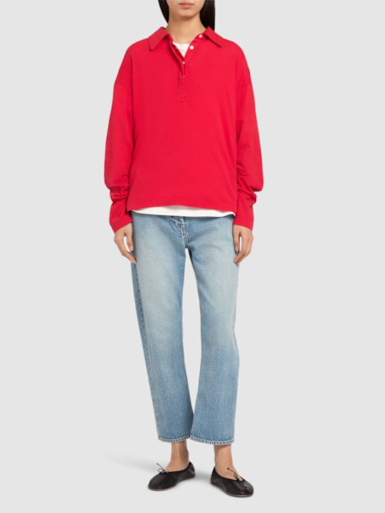 The Row: Roddie long sleeve cotton polo top - Red - women_1 | Luisa Via Roma