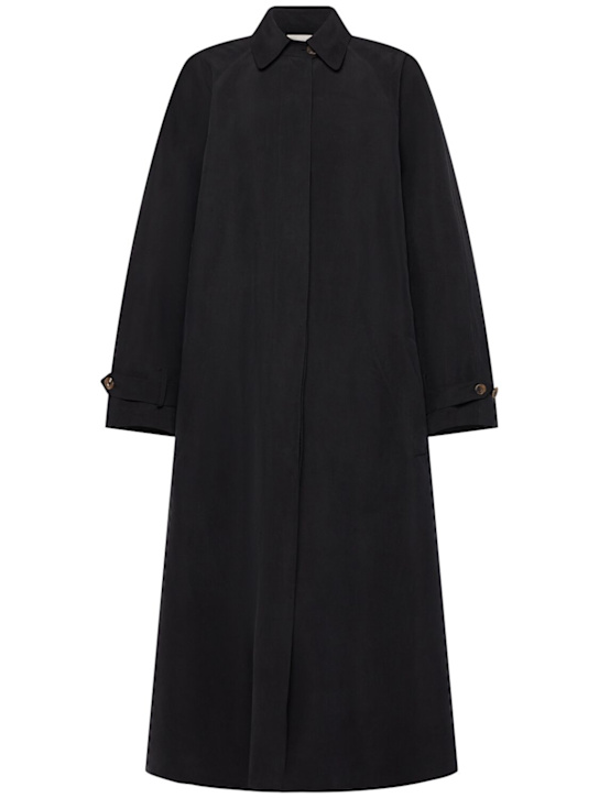 The Row: Ryo belted silk long coat - Black - women_0 | Luisa Via Roma