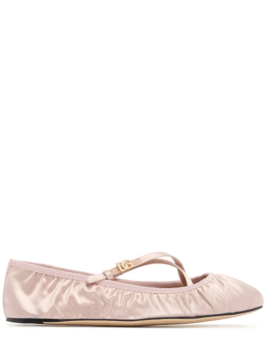 Dolce&Gabbana: 5mm Criss cross satin ballerina flats - Cipria/Cipria - women_0 | Luisa Via Roma