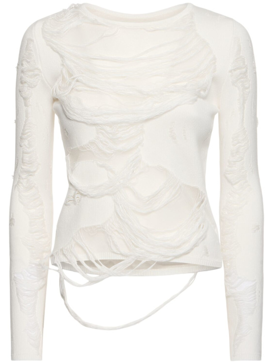 MM6 Maison Margiela: Distressed cotton blend top - women_0 | Luisa Via Roma