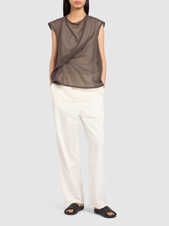 The Row: Inawa draped cotton organza top - Brown - women_1 | Luisa Via Roma
