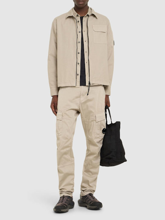 C.P. Company: Organic gabardine full zip overshirt - Vintage Khaki - men_1 | Luisa Via Roma