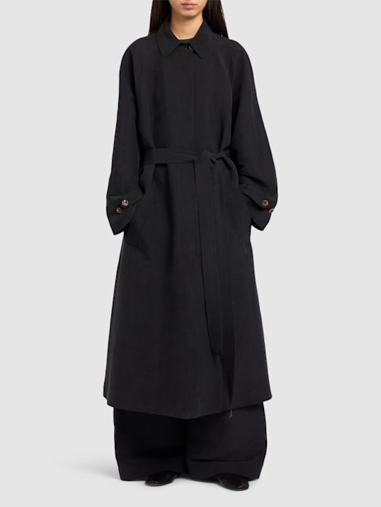 The Row: Ryo belted silk long coat - Black - women_1 | Luisa Via Roma