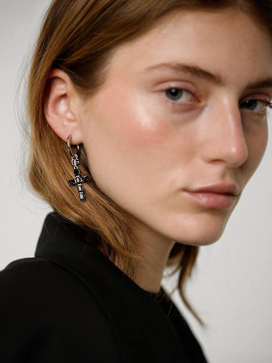 Dolce&Gabbana: Cross hoop earrings - Silver/Black - women_1 | Luisa Via Roma