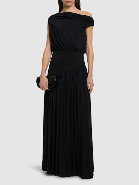 Abadia: Off shoulder jersey draped midi dress - Black - women_1 | Luisa Via Roma